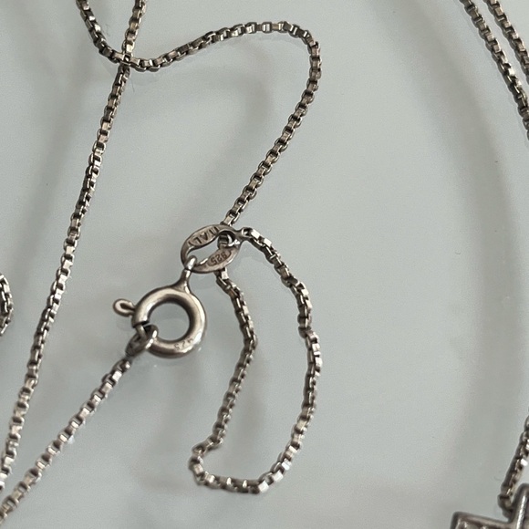 Sterling Silver Anchor Pendant Necklace Rhinestone - Picture 2 of 4